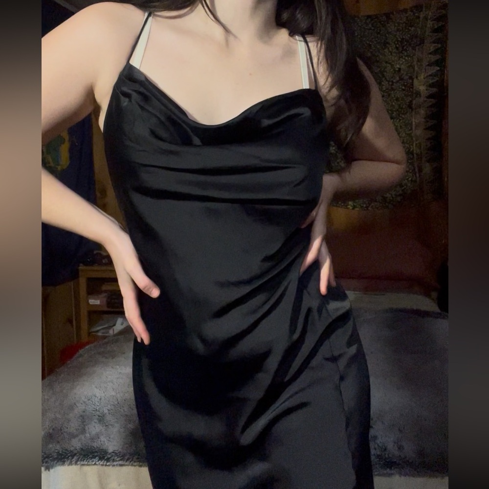 Elegant Black Satin Slip Dress
